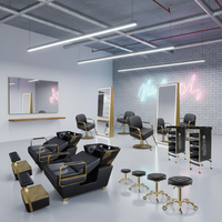 Ensemble de meubles de salon de coiffure moderne noir, équipement de salon de qualité pour barbier, cuir PU doré, marque HUIYI, nouveauté 2021