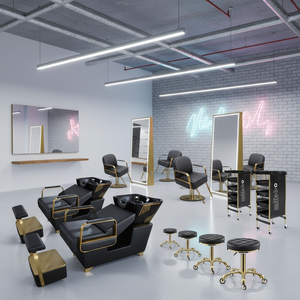 Paquete de Salón de Belleza Negro, Juego de Muebles de Peluquería Económicos, Equipo de Salón de Calidad, Cuero PU Dorado, Marca HUIYI, Nuevo <span class=keywords><strong>2021</strong></span> - Product Image 3