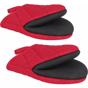 Heat Resistant Oven Gloves Cyan Black Kitchen High Temperature Protection <b>Microwave</b> Oven Use Solid Color - Product Image 3