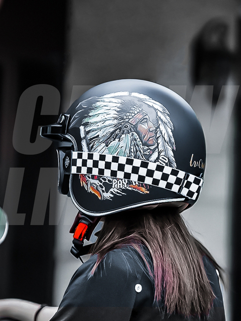 aviator style motorcycle helmet Cafe Racer Style Retro Motorcycle Half Helmet Pilot Goggles And Visor –  Unconquered Customs main image 1
