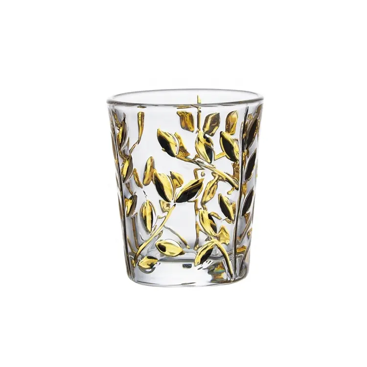 Luxury Classic Design 60ml Shot Glass With Handpainted Real Gold Leaves Pattern