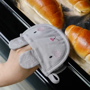 SHIMOYAMA Wholesale Rabbit Shape Embroidered Kitchen Cotton Linen Heat Resistant Scald-proof BBQ Cooking Mitts