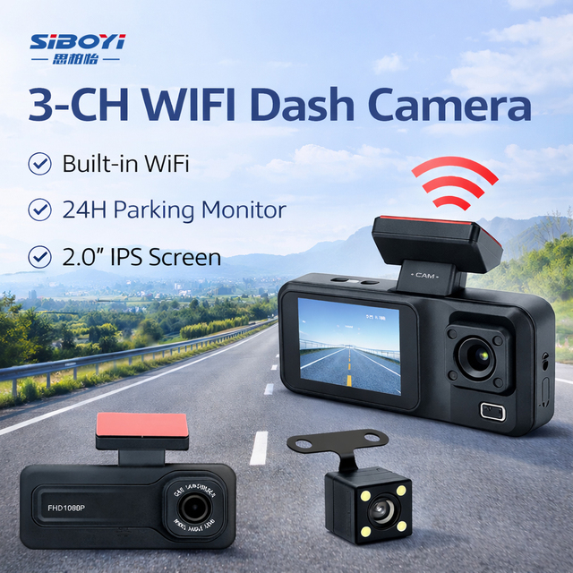 720P Dual Three Dash Cam for Car Front Rear Camera G-Sensor Loop Recording 24H Parking Monitor 2.0 Inch IPS Screen USB Interface