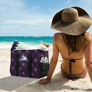 Aloha ถุงช้อปปิ้งนำกลับมาใช้ใหม่ได้กระเป๋าเก็บความเย็นขนาดใหญ่ลายตามสั่งพิมพ์ลายตามแบบฮาวายสีม่วง - Product Image 5