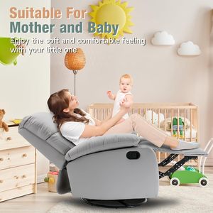 Modern Light Grey Swivel Rocker Recliner Small Spaces Metal <strong>Frame</strong> <strong>Chair</strong> for Living Room Bedroom Nursery Reclining Rocking <strong>Chair</strong> - Product Image 5