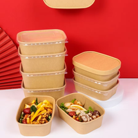 Bols en papier jetables carrés, style chinois, emballage à emporter, boîtes à lunch en papier kraft, couvercles en PP/OPS, emballage alimentaire imprimable