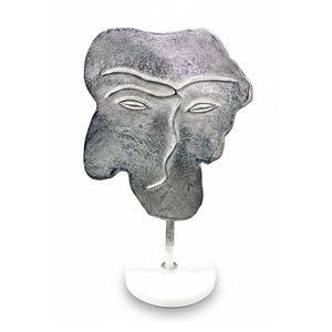 Sculpture de visage abstraite moderne en aluminium avec base en pierre blanche, statue décorative pour la décoration intérieure - Product Image 1