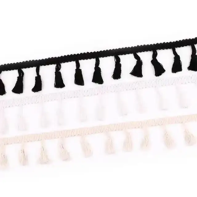 4.5cm coton gland garniture bricolage couture rideau tapis noué gland frange garniture beige blanc noir coton brosse frange