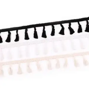 4.5厘米棉流苏装饰DIY缝纫窗帘地毯打结流苏条纹装饰米色白色黑色棉刷条纹
