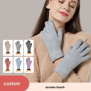 일본 한국 스타일 새로운 캐시미어 브러시 니트 장갑 레이디 자카드 터치 스크린 장갑 따뜻한 겨울 장갑 유지