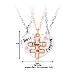 Vendita calda di buoni amici collana a tre pezzi cuore Splicing lega smalto lettera ciondolo collana di amicizia per i bambini - Product Image 5