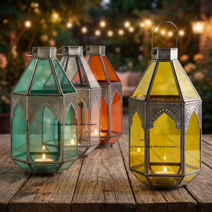 Lanterne marocaine en fer et verre, artisanale, portable, aux couleurs vives et aux formes géométriques, lampe de table décorative pour la maison, Noël, DL-017 - Product Image 1