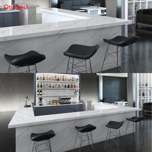Banconi e Sedie da <span class=keywords><strong>Bar</strong></span> a Forma di L per Ristoranti e Hotel, Tavolo da <span class=keywords><strong>Bar</strong></span> Unico con Frontale in Marmo Corian - Product Image 2