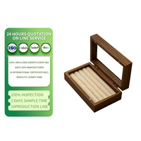 Boîte à bijoux en bois, organisateur de bijoux avec couvercle en verre, présentoir, doublure en velours noir, rangement à charnières pour bagues, boucles d'oreilles, chambre à coucher, coiffeuse