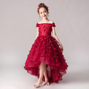 Vestido de Novia Rojo Simple con Volantes, Estilo Princesa, Hombros Descubiertos, Cuello Barco, Vestido de Niña de las Flores - Product Image 3