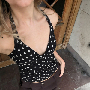 Women Polka Dot V Neck Tank Top <b>Tie</b> <b>Back</b> Sleeveless Camisole Slim Fit Casual Summer Fashion Top - Product Image 2