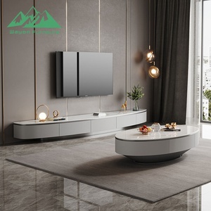 Meuble TV moderne de luxe en bois avec plateau en marbre et ensemble table basse assortie, doté d'une <span class=keywords><strong>console</strong></span> beige et d'un design d'armoire flottante - Product Image 3