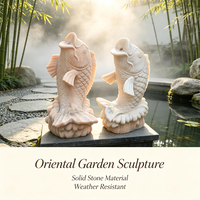 Statue de fontaine en marbre rouge coucher de soleil, sculpture de poisson Koi sculptée à la main pour villa, cour, jardin, piscine, ornement aquatique