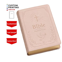 Bible chrétienne religieuse personnalisée en cuir PU gaufré, couverture rigide, impression OEM, vente en gros, cadeau d'église