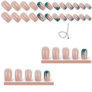 <span class=keywords><strong>Uñas</strong></span> Postizas Reutilizables de Presión Suave, Estilo Ins con Lámina Verde Dorada, Cortas, Pre-Diseñadas, al por Mayor - Product Image 4