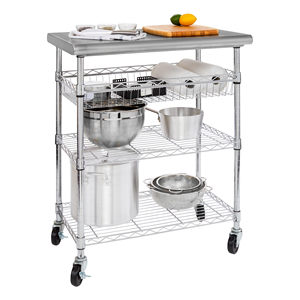 Seville Classic Heavy-Duty Stainless Steel Utility Cart 3 Layered grid rack workbench With wheels - Product Image 2