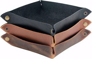 Boshiho marrone scuro paglierino in pelle di cavallo pazzo vassoio eco-friendly scatola di immagazzinaggio sul comodino per cambiare il portamonete del telefono - Product Image 4