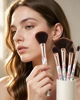 Ensemble de 5 pinceaux de maquillage avec logo personnalisé, manche imprimé floral, virole or rose, poils synthétiques doux, outils cosmétiques OEM ODM