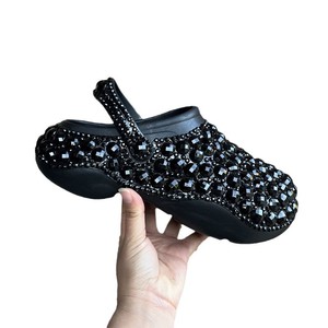 Sabots compensés en EVA à strass tendance, noirs, à bout fermé, avec boucle, pour femmes, dessus en PVC, doublure en PU - Product Image 5