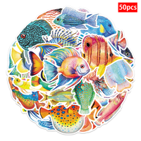 50 pegatinas de peces para PVC, impermeables, para coche, teléfono móvil, portátil, botella de agua