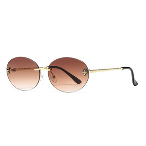Lunettes de soleil ovales sans monture Dilemma pour femmes, en métal noir, verres PC UV400, type 3, avec boîte, référence 7711 - Product Image 2