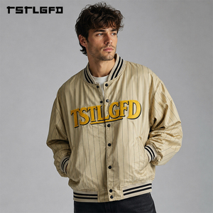 Blouson Bomber Réversible à Rayures de Baseball OEM/ODM, Broderie Chenille, Style Universitaire Streetwear, Manteau à Rayures Fines, Vente en Gros - Product Image 1