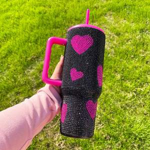 <b>Reusable</b> Insulated Vacuum <b>Cup</b> Sweet Heart Printed Bling 40oz Coffee Travel Mug Pattern Tumbler <b>With</b> Handle - Product Image 4