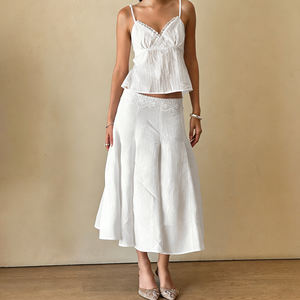 Falda Maxi de Color Sólido para Mujer, con Encaje, Elegante, Casual, con Abertura Lateral, Cintura Natural, Ecológica, para Verano - Product Image 5