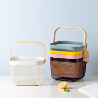 Paniers de rangement pour aliments, légumes, maille, fil métallique, fruits, pique-nique, autres paniers avec poignée en bambou