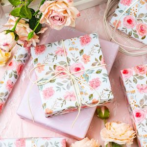<b>Pink</b> Floral Wrapping Paper 17 In X 16.5 Ft Reversible Love Design For Bridal Shower Valentine's Day Wedding Gift <b>Wrap</b> - Product Image 2