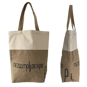 Custom Gedrukt Grote Natuurlijke Eco Vriendelijke Vlakte Hennep Shopper Jute Jute Winkelen Draagtas Met Logo