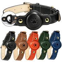 Collier de suivi anti-perte pour animaux de compagnie compatible Apple AirTag en cuir PU, style décontracté, utilisation toutes saisons, couleur unie