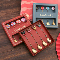 Ensemble de fourchettes à fruits dorées en acier inoxydable, couverts, cuillères, cadeaux, ensemble de quatre pièces, cuillères à dessert de dessin animé, cadeaux de mariage, petites cuillères