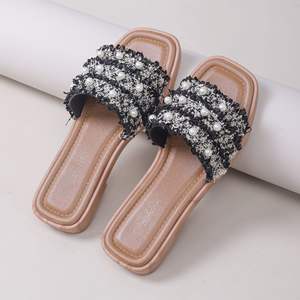 Sandalias de Lujo para Mujer con Decoraciones de Perlas, Sandalias Planas Cómodas para Dama, Sandalias de Moda de Verano, Bonitas Sandalias Abiertas para Exteriores - Product Image 4