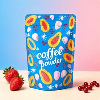 Groothandel heldere op maat bedrukte staande Mylar zakjes met levendige cartoon fruitprint voor instant koffiepoeder retailverpakking