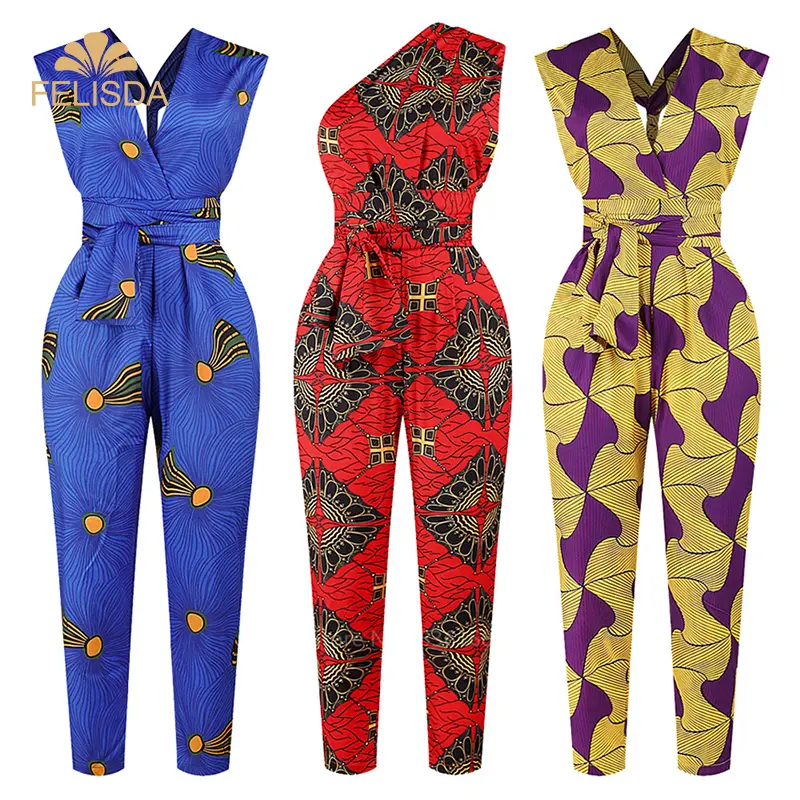 New Style Ladies African Dresses 2020 Print Shoulder Off Ankara Trousers Fashion Robe Africaine Jumpsuit for Party Club