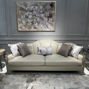 European Modern Leather <strong>Sofa</strong> 123 Combination Luxury Curved <strong>Wooden</strong> <strong>Frame</strong> <strong>Sofa</strong> American Fashion Furniture Living Room Set - Product Image 2
