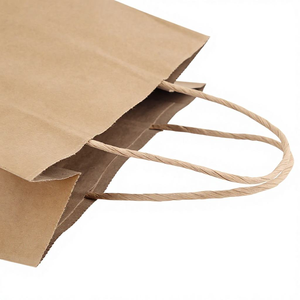 Sacs en papier kraft pour <span class=keywords><strong>courses</strong></span>, avec poignée découpée, en stock, blanc et brun, recyclés, pour la vente en gros, à emporter, avec logo - Product Image 5