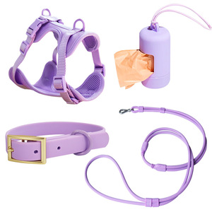 Luxury Custom Logo Dog Collar Leash Harness Set Eco-Friendly Buckle Closure Multi-Color Nylon/Polyester PVC Coated Waterproof