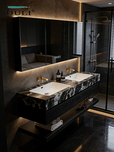 Lavabo Doble Estilo Hotel, de Lujo, con Aspecto de Piedra, Cerámica sin Juntas, Espejo Inteligente, Mueble de Baño - Product Image 2