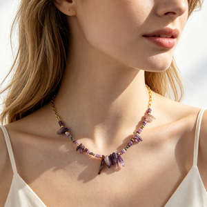 Collares de Moda con Cuentas de Piedras Preciosas Estilo Bohemia, Joyería para Mujer para Bodas y Fiestas, Collar de Cuentas de Amatista - Product Image 1