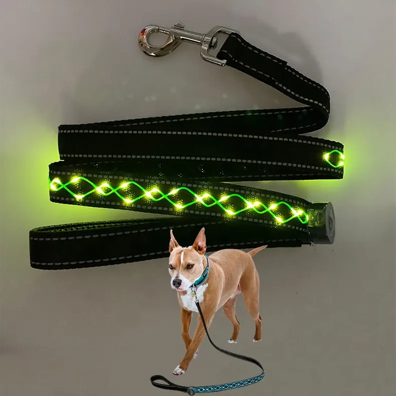 Correa de tracción reflectante para entrenamiento de mascotas, correa de plomo para perro que brilla en la oscuridad, luminosa, LED, de lujo