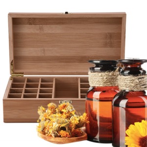 Caja de almacenamiento de aceites esenciales de madera maciza con compartimentos, caja de exhibición de aromaterapia con tapa abatible retro, hecha a mano para cuidado personal - Product Image 1