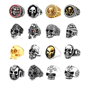 Gothic Pirate Captain Steampunk Knight with Fangs Locomotive Ghost Band Ghost Head Various Animals Stainless Steel Skull Ring