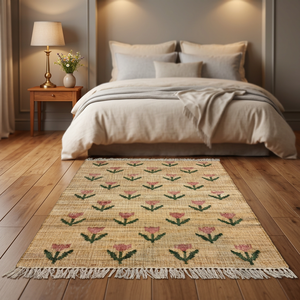 Handmade Jute Area <b>Rug</b> Floral Pattern Rectangle Farmhouse Style <b>Thin</b> Flat Weave Natural Fiber Eco-Friendly Home Decor - Product Image 6